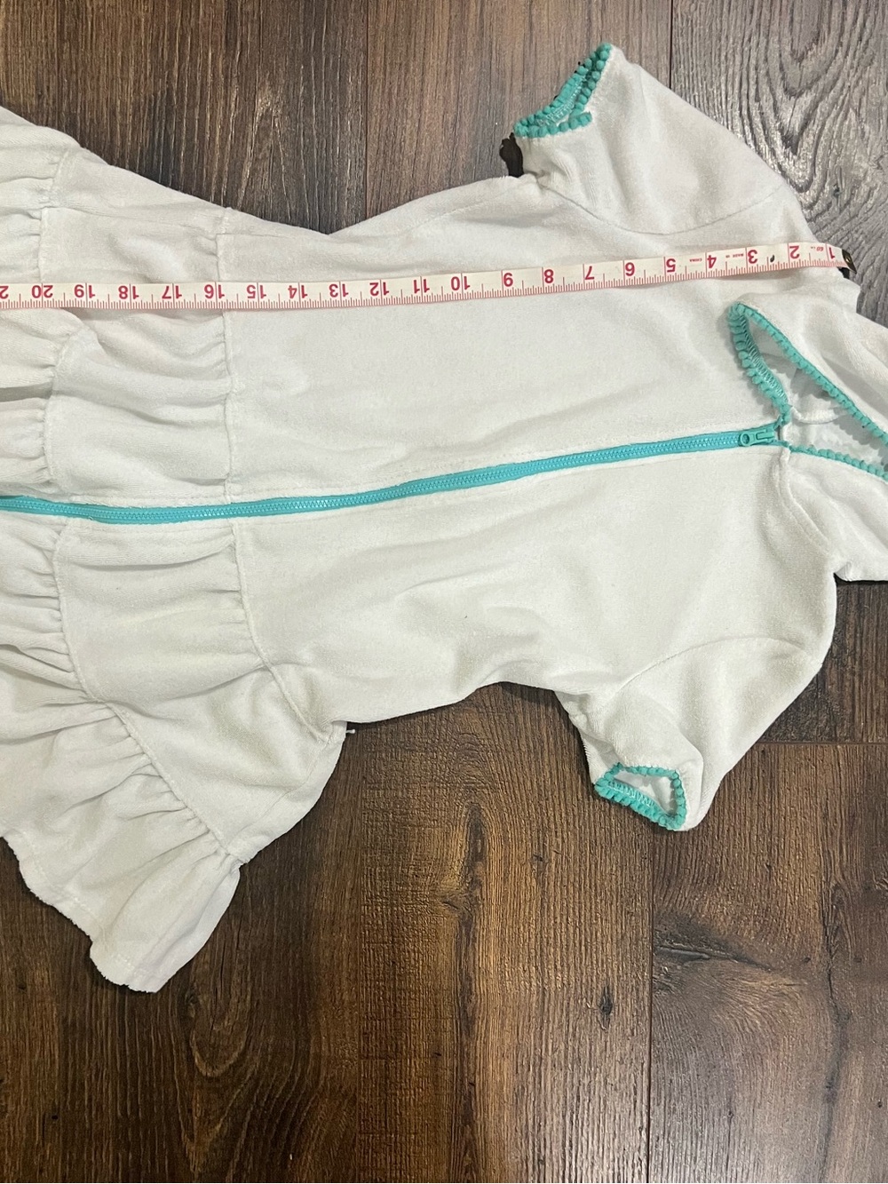 Girls White Dress with Teal Trim Zip Front